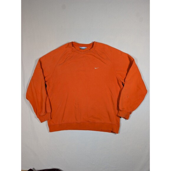 VTG Y2K Nike Essential Side Swoosh Orange Crewneck Sweatshirt XL Silver Tab - Picture 1 of 9